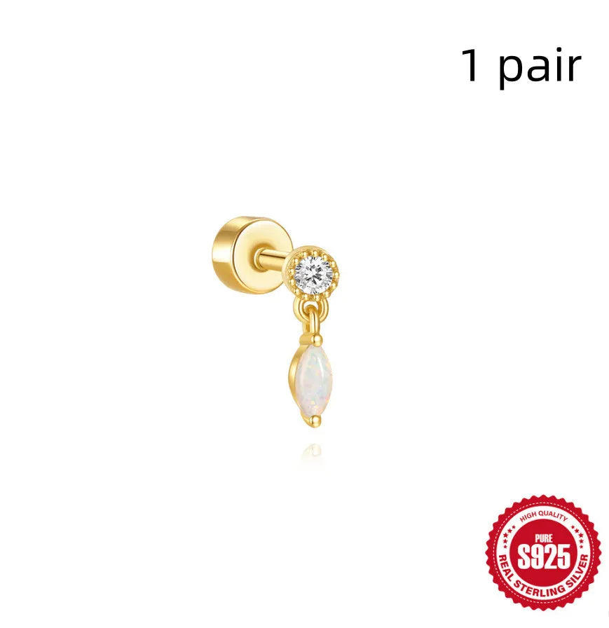 S925 sterling silver geometric flat column thread ear bone studs in gold plating.