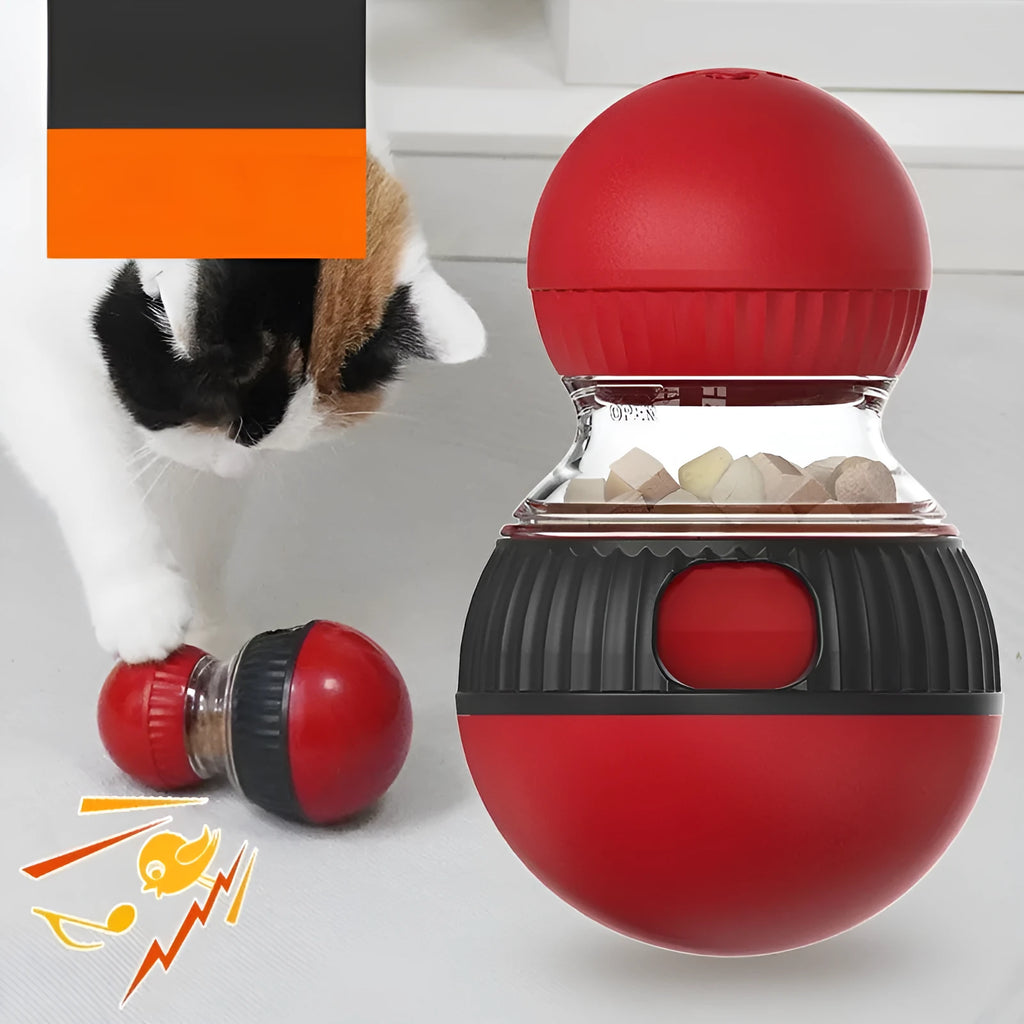 Rotating plastic cat toy with sound and food dropping function measuring 155mm