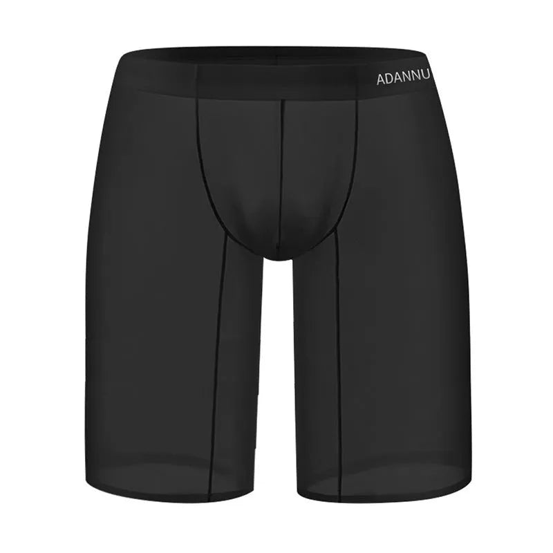 Men's solid-colour seamless nylon mesh shorts shown in black, white, and pink.