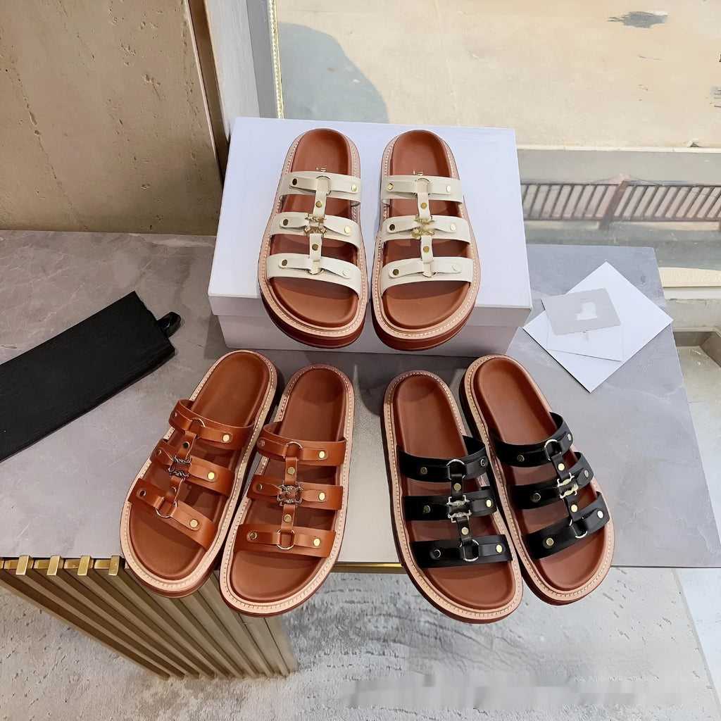 Women's white patent leather Roman sandal slippers with sheepskin upper