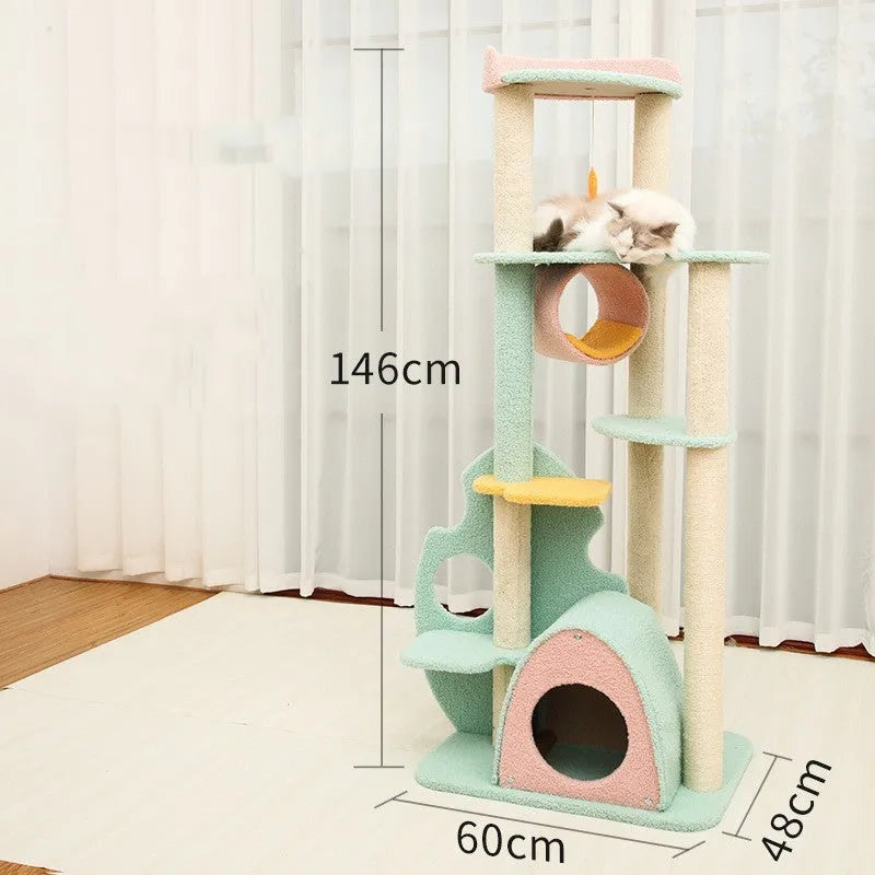 Cat climbing frame with velvet fabric and sisal column in rainforest colour, large size