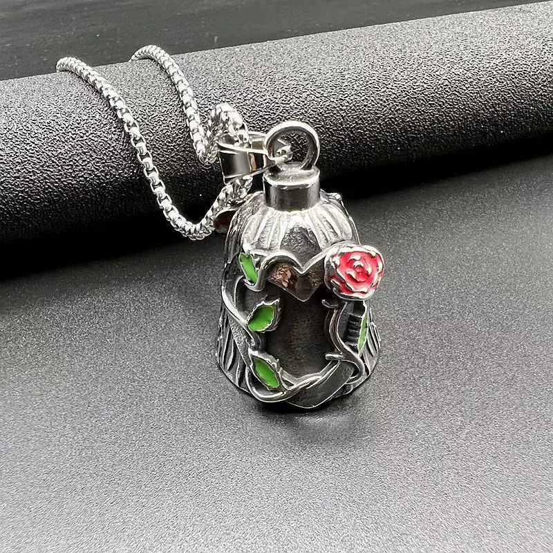Titanium steel vintage polished motorcycle lucky bell with double-sided epoxy rose design
