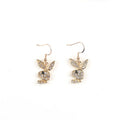 Rabbit-shaped stud earrings with diamond design in silver, pink, and gold alloy