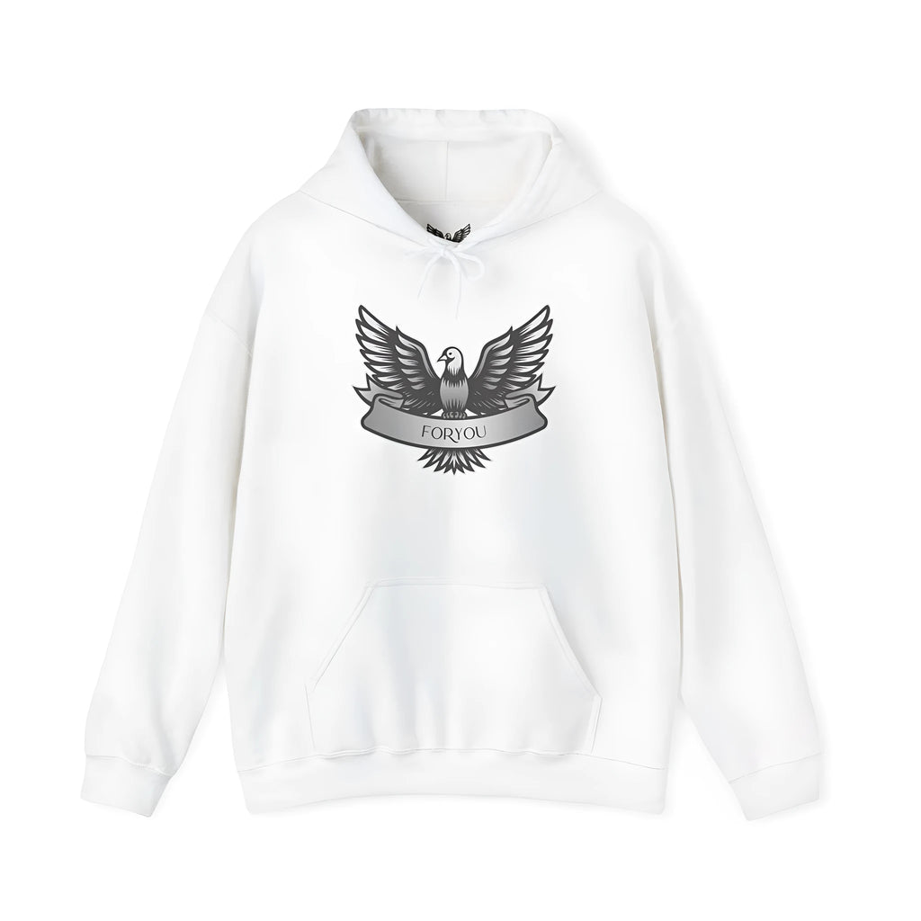 White solid colour pullover hoodie for men and women with long sleeves and cotton blend fabric