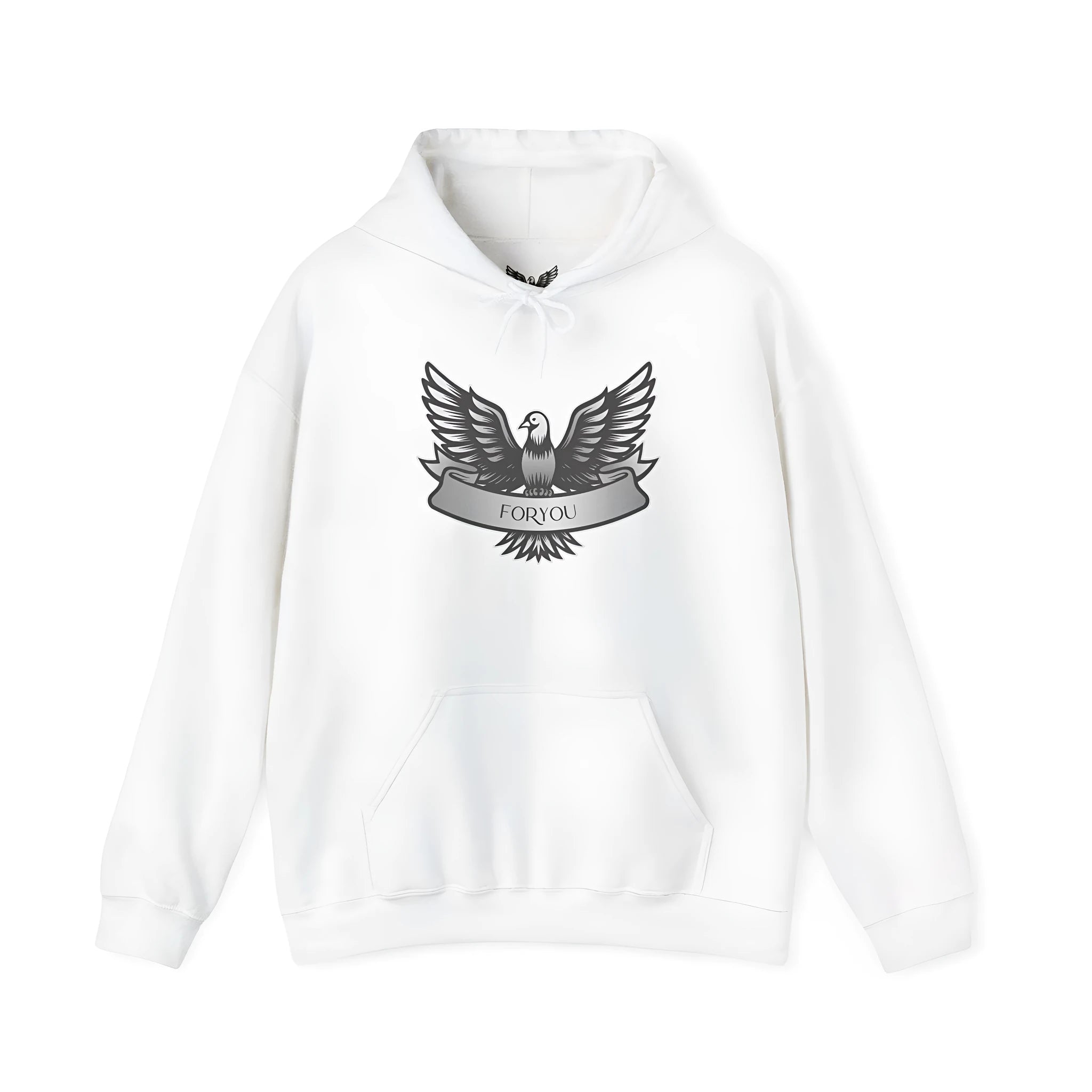 White solid colour pullover hoodie for men and women with long sleeves and cotton blend fabric