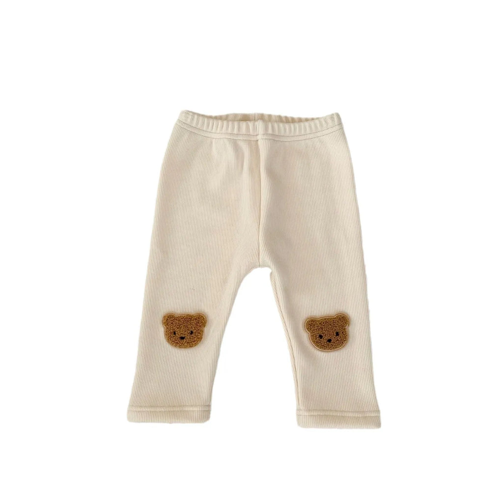 Cotton bear embroidered high-waist trousers for children, autumn winter, milk apricot colour