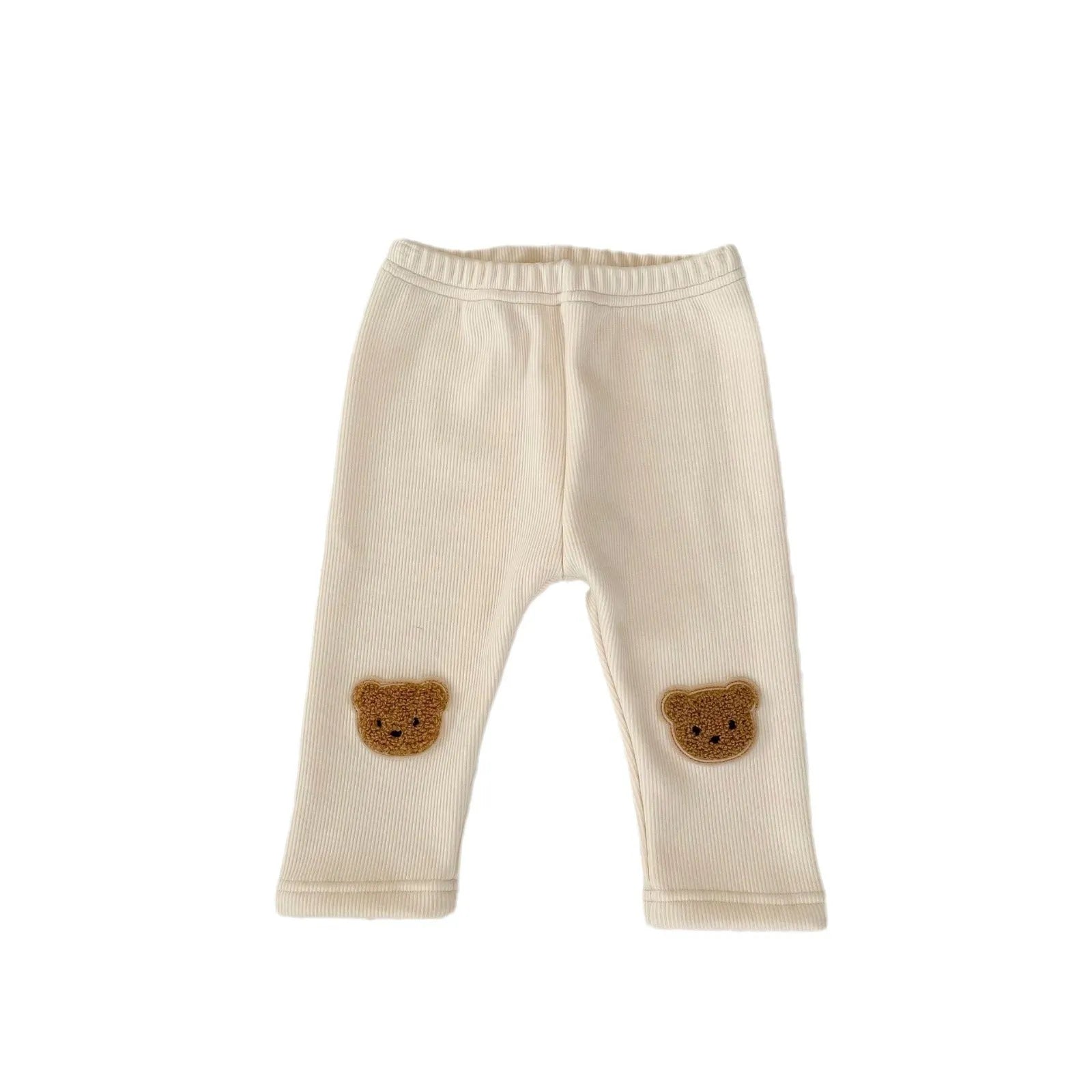 Cotton bear embroidered high-waist trousers for children, autumn winter, milk apricot colour