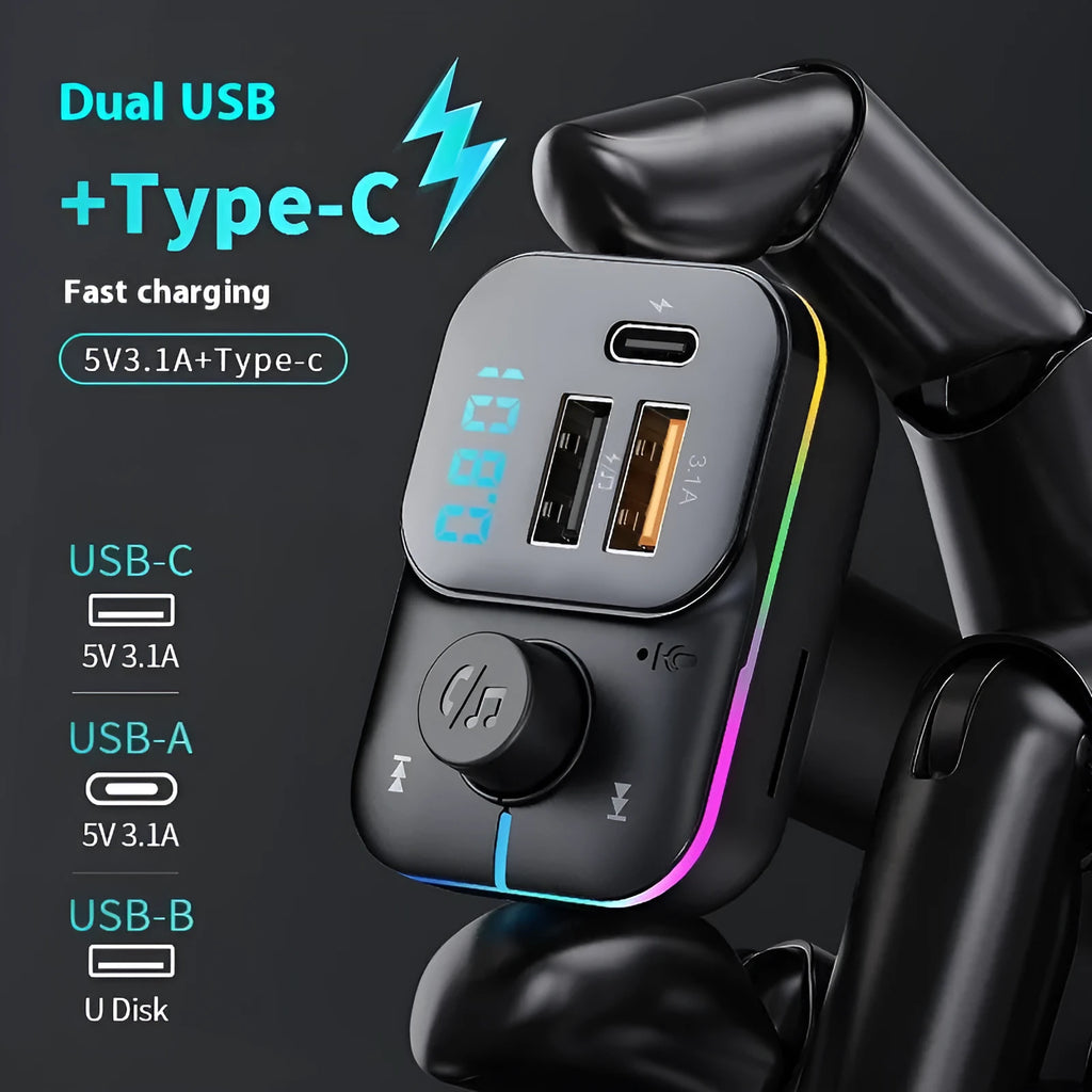 Black car Bluetooth MP3 player charger with USB output and cigarette lighter plug