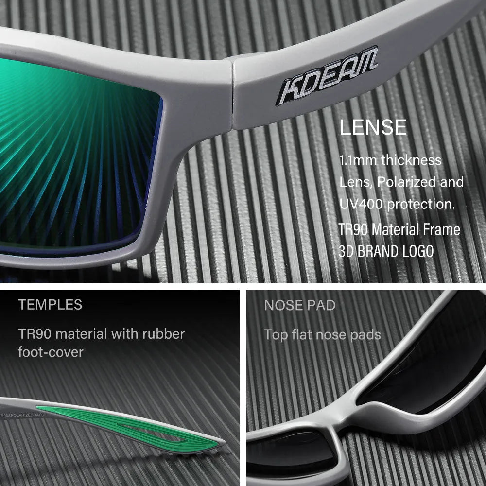 Sports polarized sunglasses with TR90 frame, TAC lens, UV400 protection, full frame box design, available in 11 colour options
