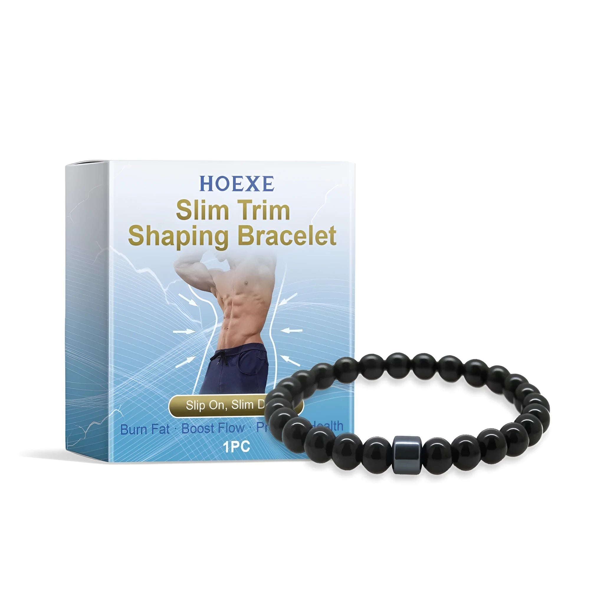 Men's glass and black gallstone body shaping wristband showing material contrast