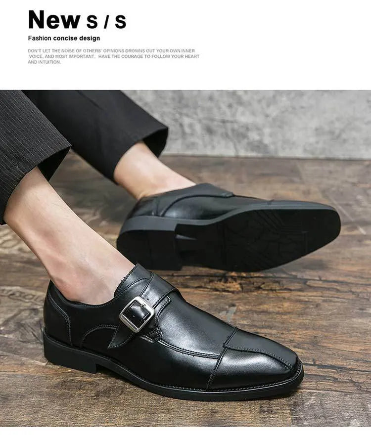 Men's British retro style buckle casual shoes with tall crown upper in microfiber material