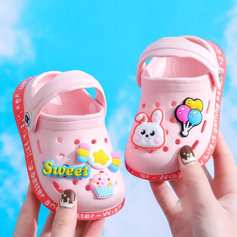 Kids cartoon cave hole sandals in pink, EVA upper, size 18-35 inner length 12cm-20.5cm