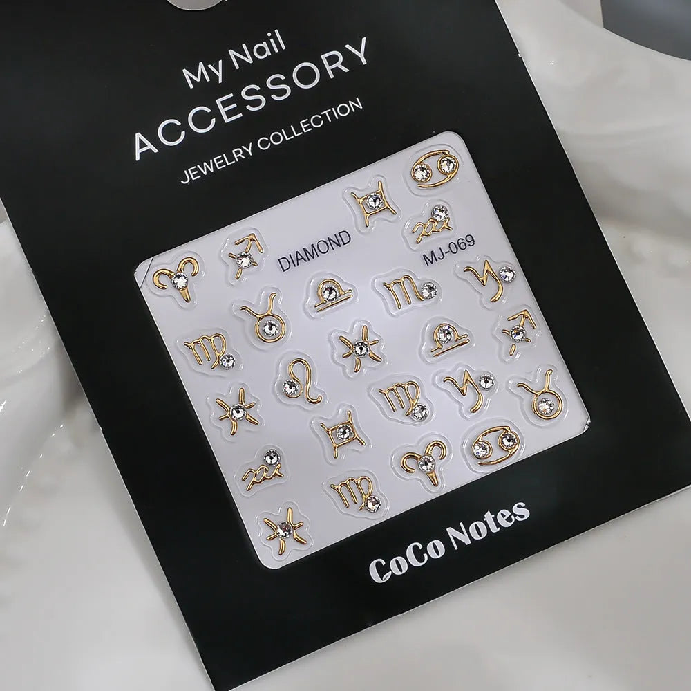 Constellation high-grade exquisite adhesive relief nail sticker with ultra-thin seamless design, embossed pattern, flashing icy finish, MJ069 Gilding