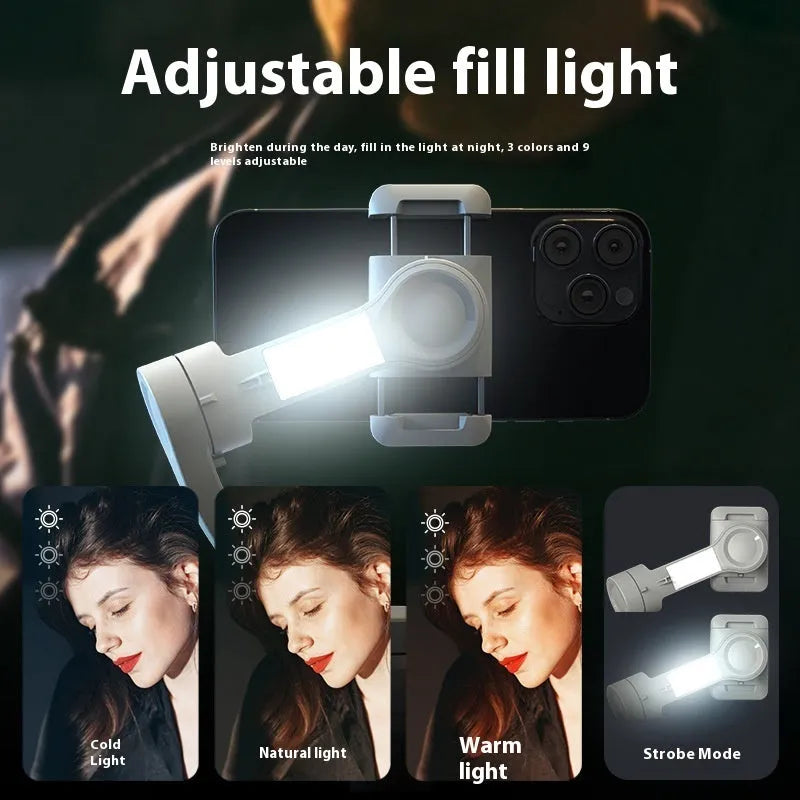 Portable folding intelligent gimbal in grey nylon for smartphone video stabilisation