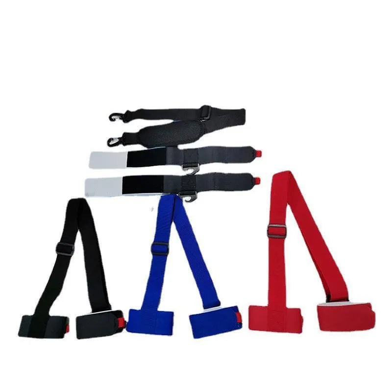 Adjustable hook and loop shoulder strap for skiing bandage and equipment transport in four colour options