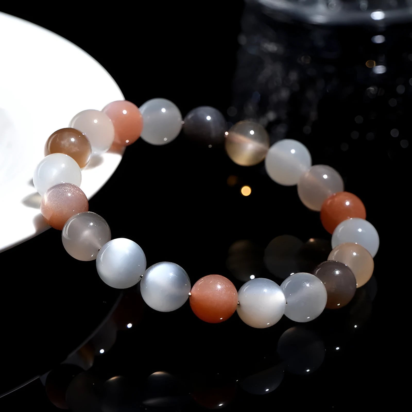 Natural colourful moonlight moonstone bracelet with 8mm single circle beads