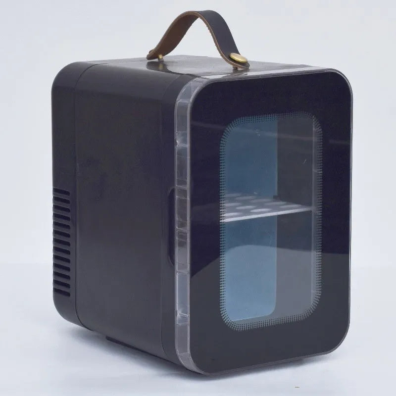 Pink, black and white 6L beauty mini refrigerator with transparent door for car and home dual-use