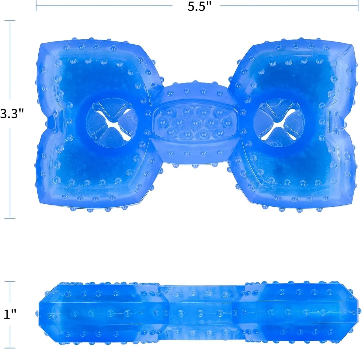 Freezable dog teething toy in bones and circles shapes with treat pocket