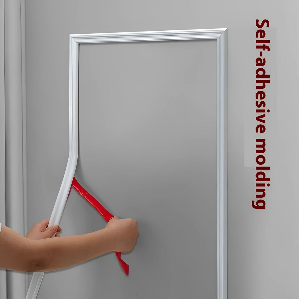 Flexible PVC background wall shaping frame with self-adhesive edge banding in white, gold, black, and silver colours.