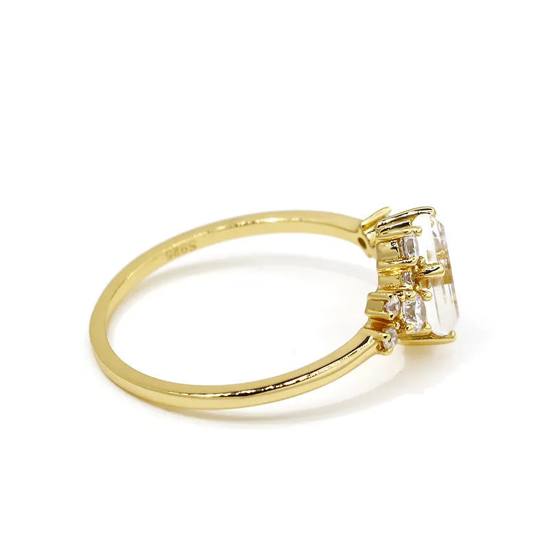 New white crystal blingbling women's ring with silver electroplated finish on white background