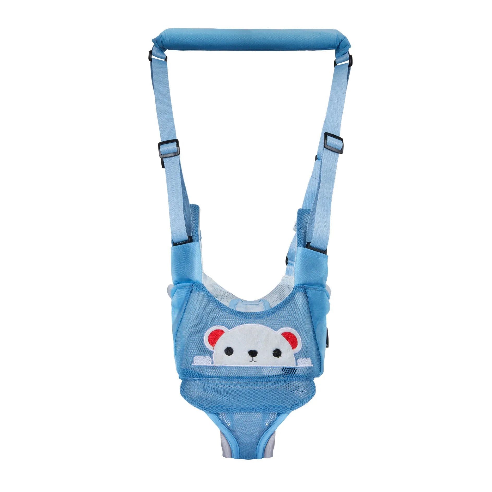 Cotton baby walking harness belt in blue colour with adjustable straps for toddler walking assistance