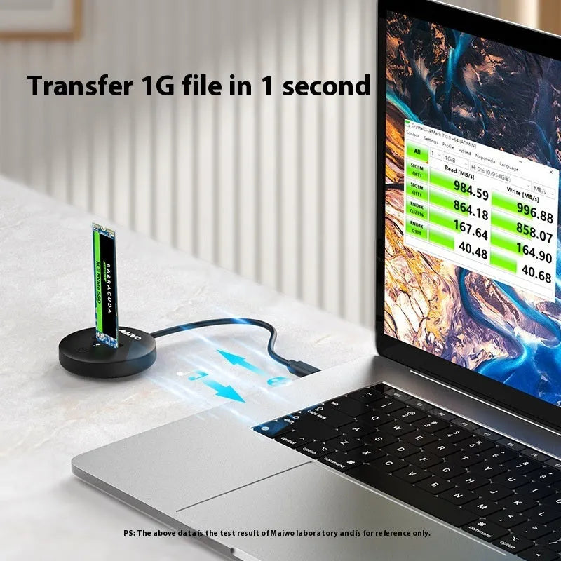 Black external hard disk enclosure for M.2 NVME SSDs with Type-C port