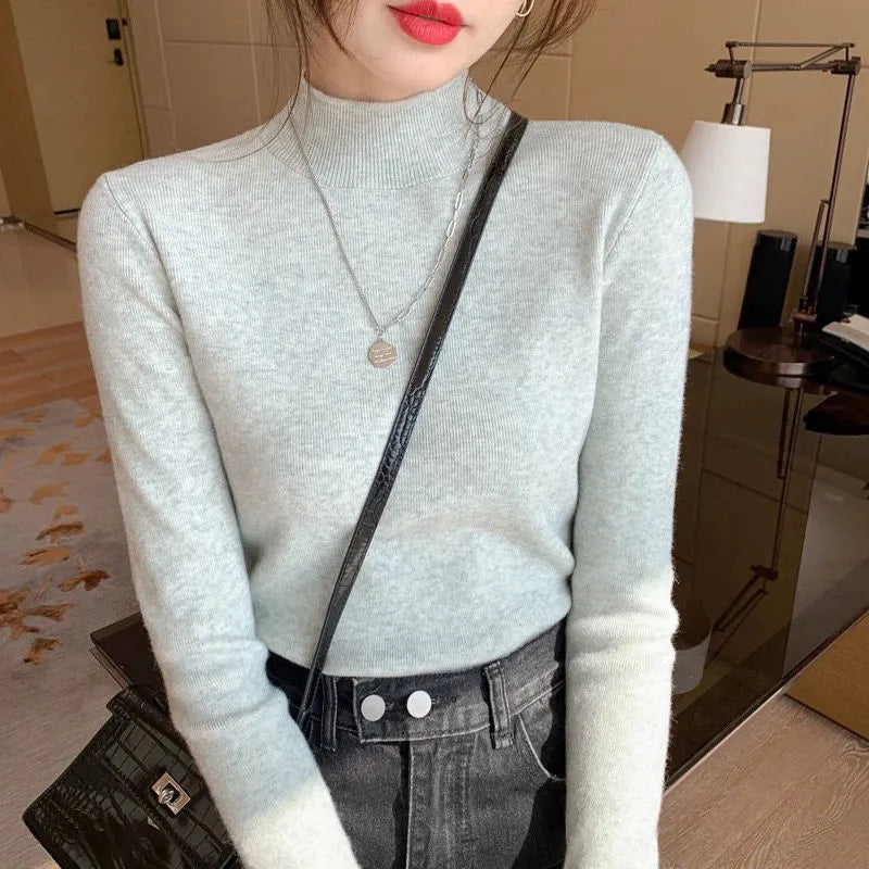 Viscose pullover top slim fit long sleeve in apricot colour showing front view