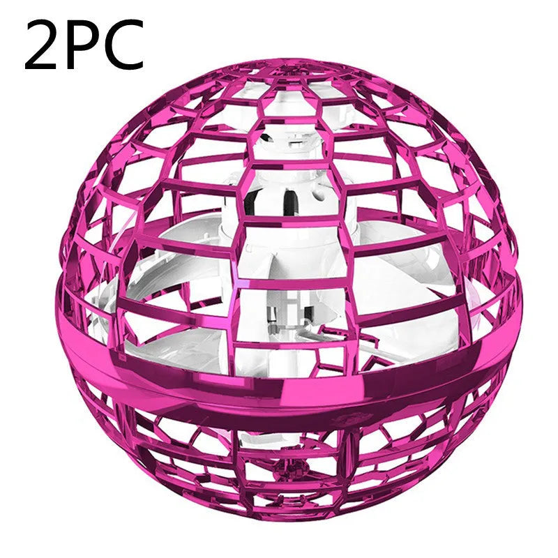 Blue LED spinning flying ball toy with magic wand accessory on white background