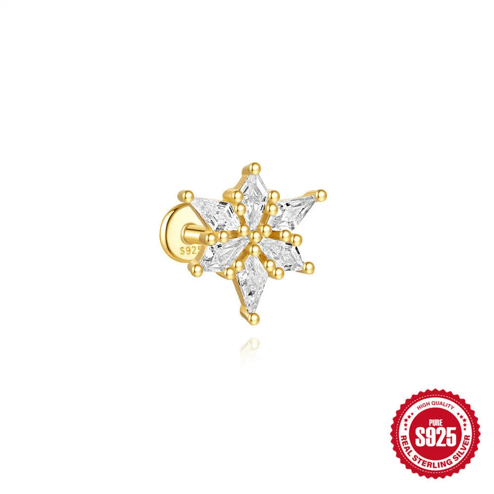 S925 sterling silver water drop shaped earring with a flat spiral puncture pattern, in a gold tone finish.