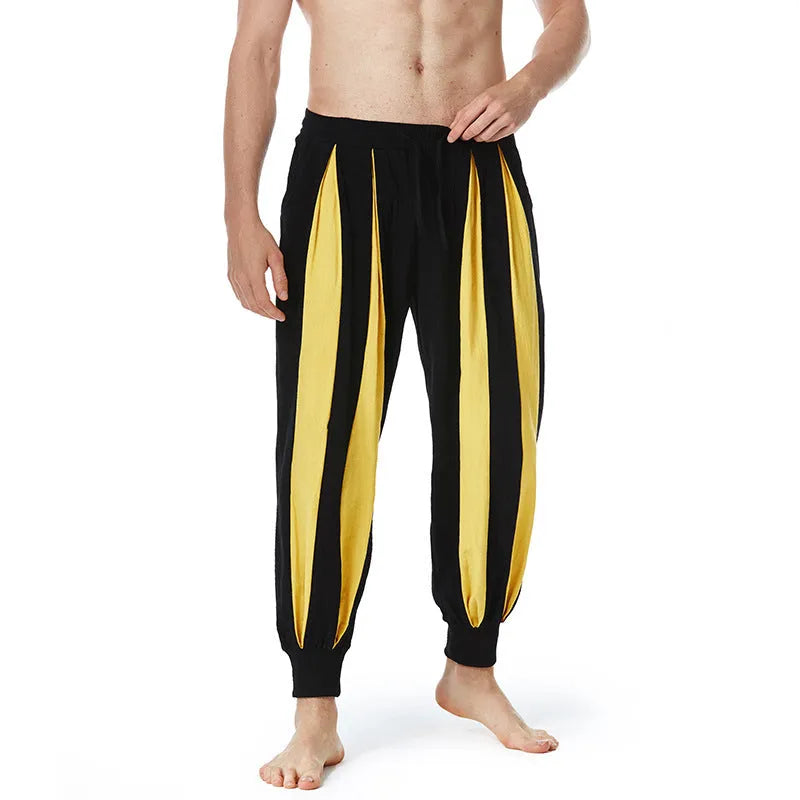 Men's casual trousers in straight leg style with polyester fabric available in red, khaki, yellow and brown colours