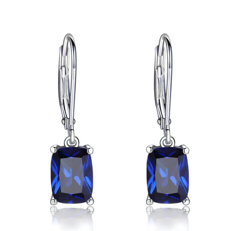 Simple zircon earrings European American geometric copper electroplated earrings in sea blue colour