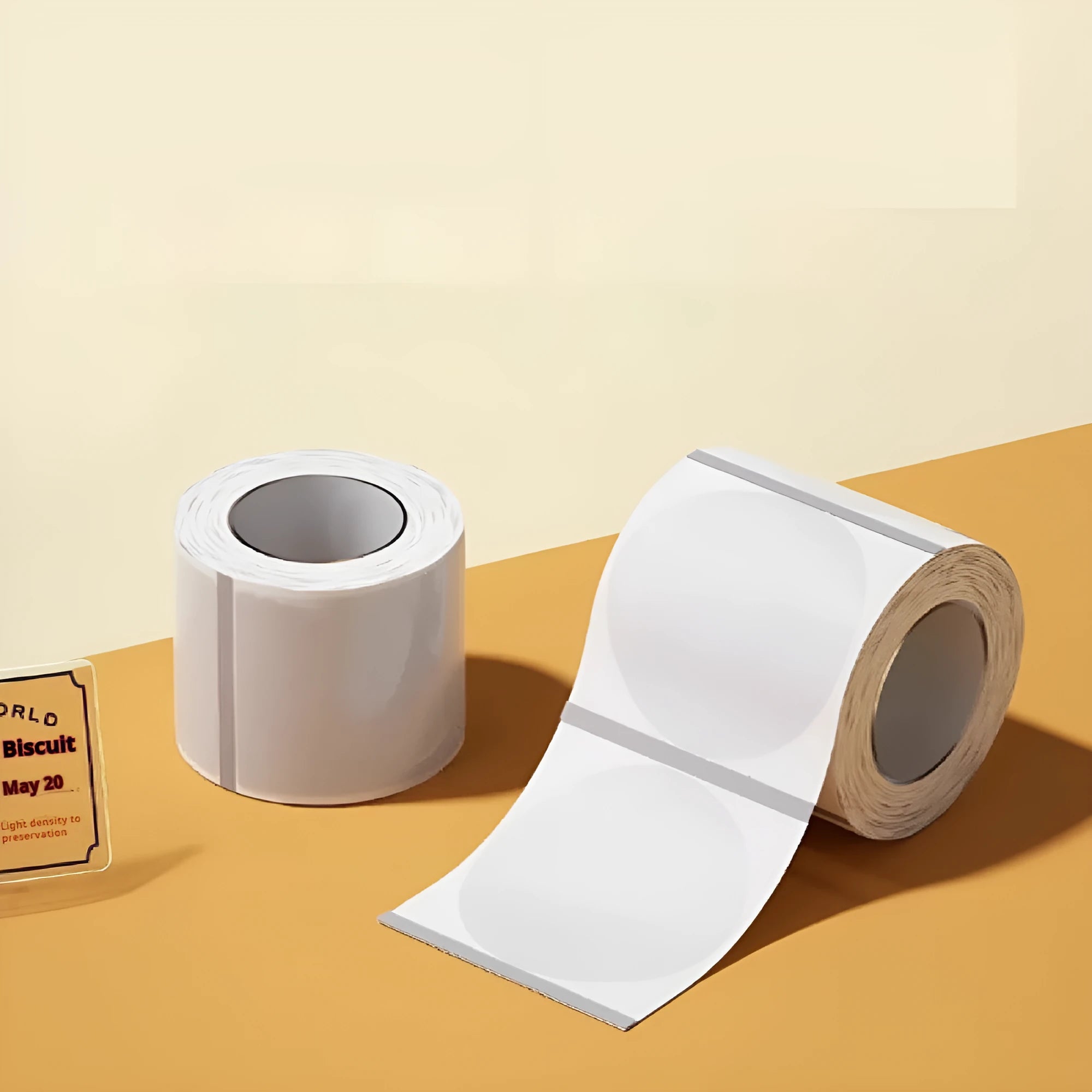 Transparent waterproof adhesive labels in multiple sizes on thermal synthetic paper sheets