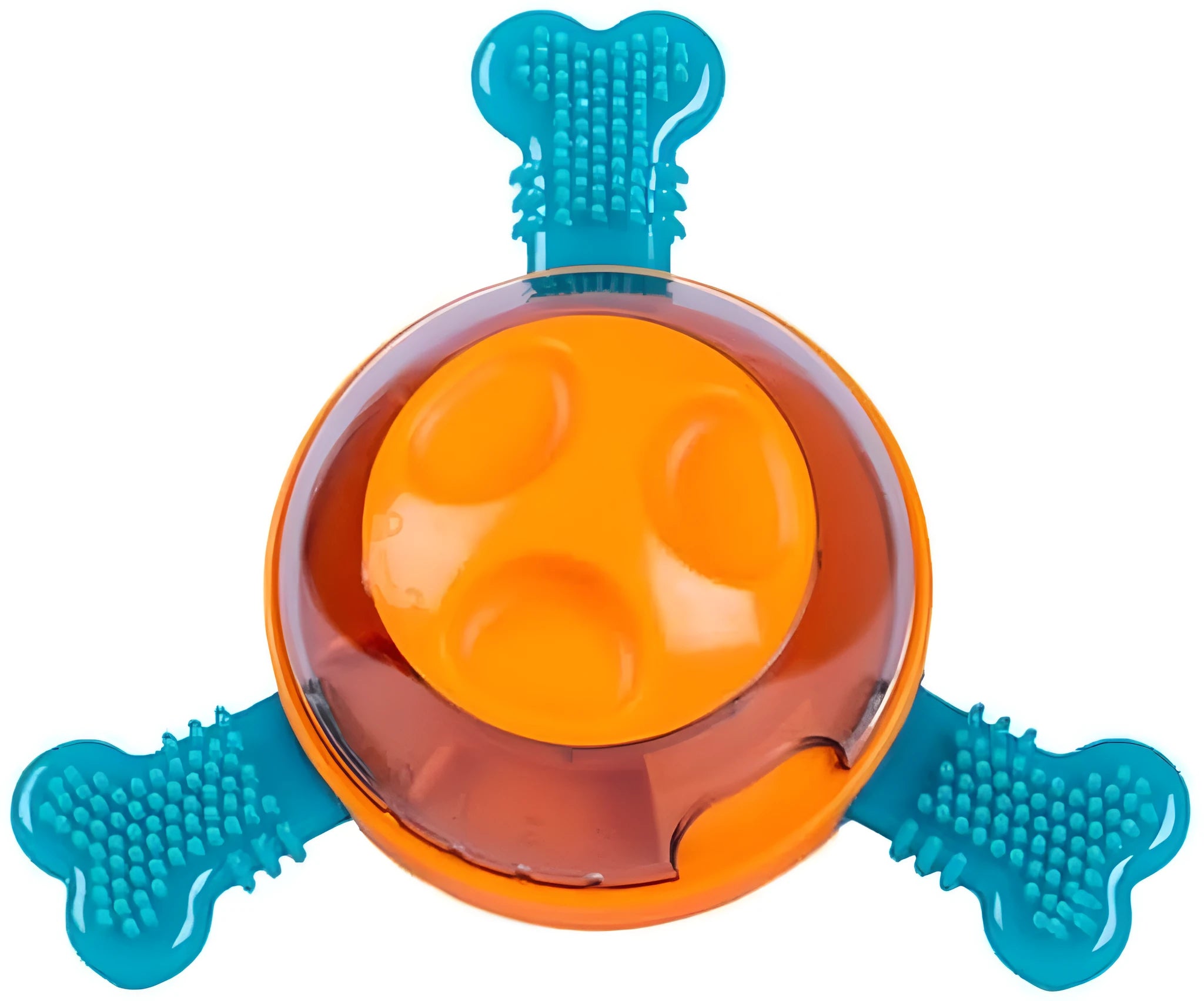 Blue interactive dog slow feeder puzzle toy with rubber bones for small and medium puppies.