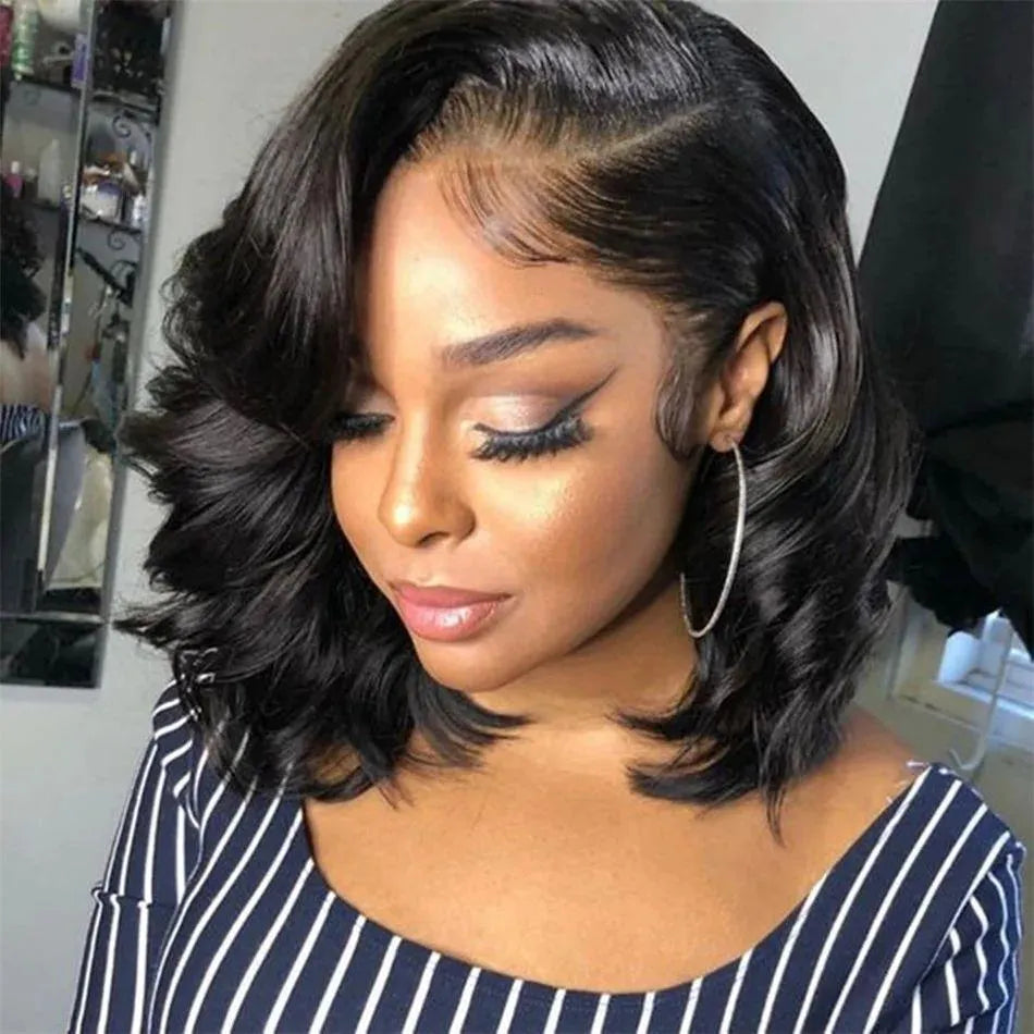 Women's black transparent lace forehead wig with short curly high temperature fibre hair