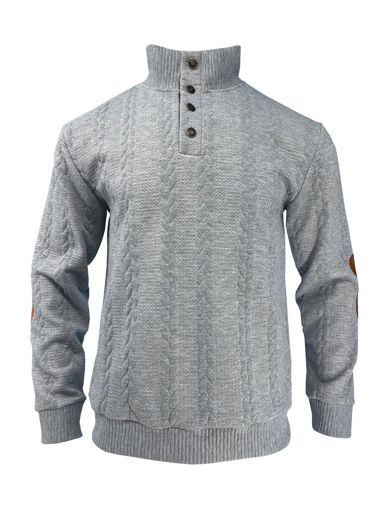 Fashion jacquard buckle long sleeve embroidered patch sweater in caramel colour