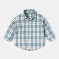 Boys' long sleeve cotton shirt with lattice pattern in khaki, light blue, pink or yellow colours