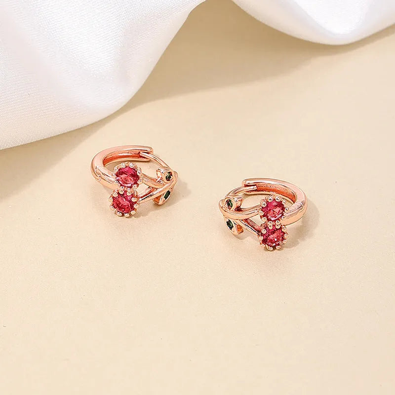 Copper earrings for women with bow and cherry shapes in gold, silver, and rose gold electroplated finishes