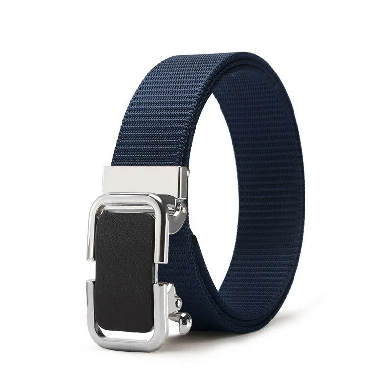 Men's nylon canvas belt with toothless alloy buckle in 120cm length