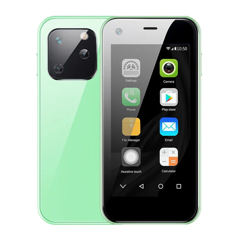 Compact Android smartphone with 2.5-inch screen in Phantom Night Black colour on a white background.