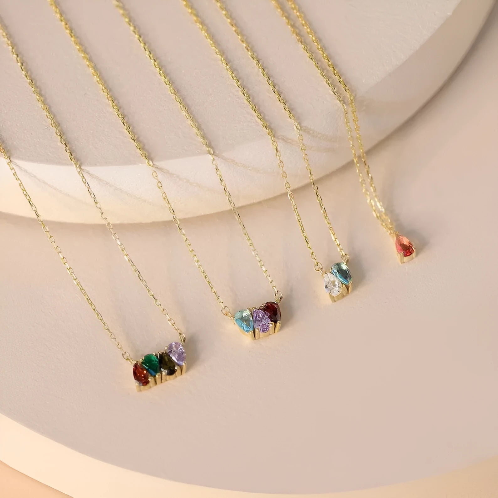 Titanium steel birthstone necklace with zircon stone pendant on a delicate chain.