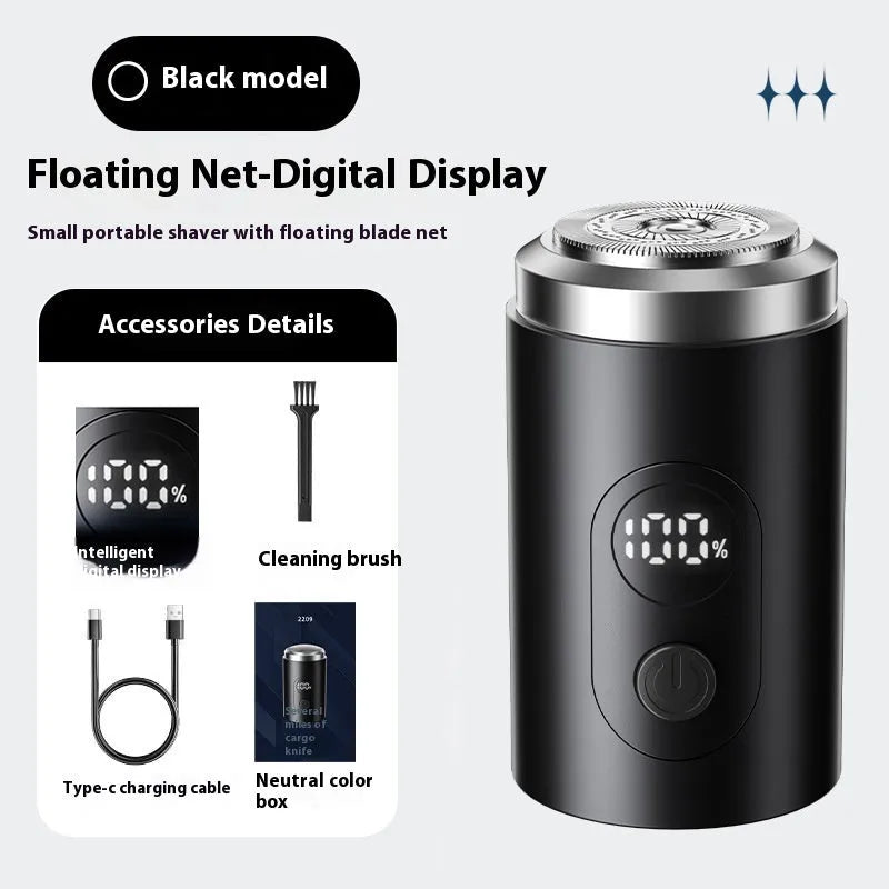 Mini-portable rechargeable electric shaver with floating cutter head in black