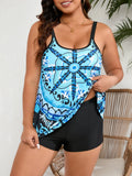 Plus size sling pattern swimsuit bikini briefs in picture colour on a hanger.