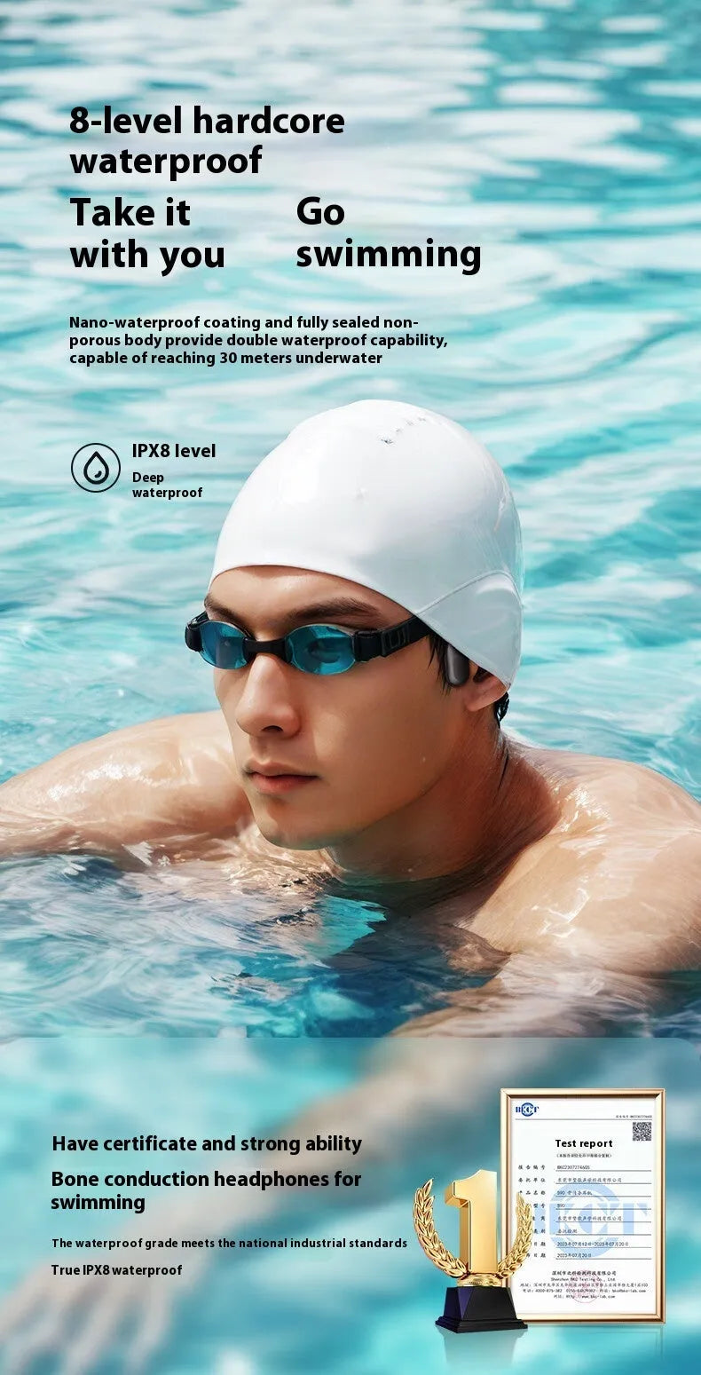 Sports neck hanging waterproof bone conduction Bluetooth earphones in Classic Black with breathing light