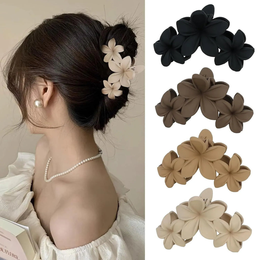 Set of six nude-coloured plastic hair clips with frosted grip finish and quadrilateral shape