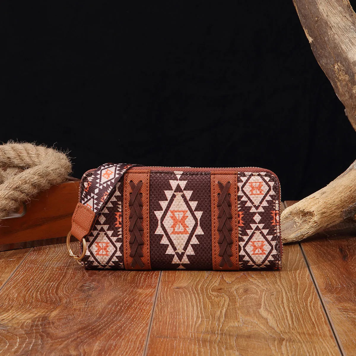 Vintage cotton and linen printed bohemian hand-carrying wallet card holder with contrast colour stitching