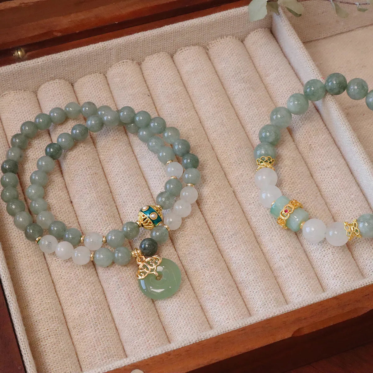 Women's safety buckle bracelet with Burmese jade geometry pendants in new Chinese style