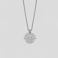 Stainless steel sunflower pendant necklace with geometric embossed design on adjustable 41-50cm chain