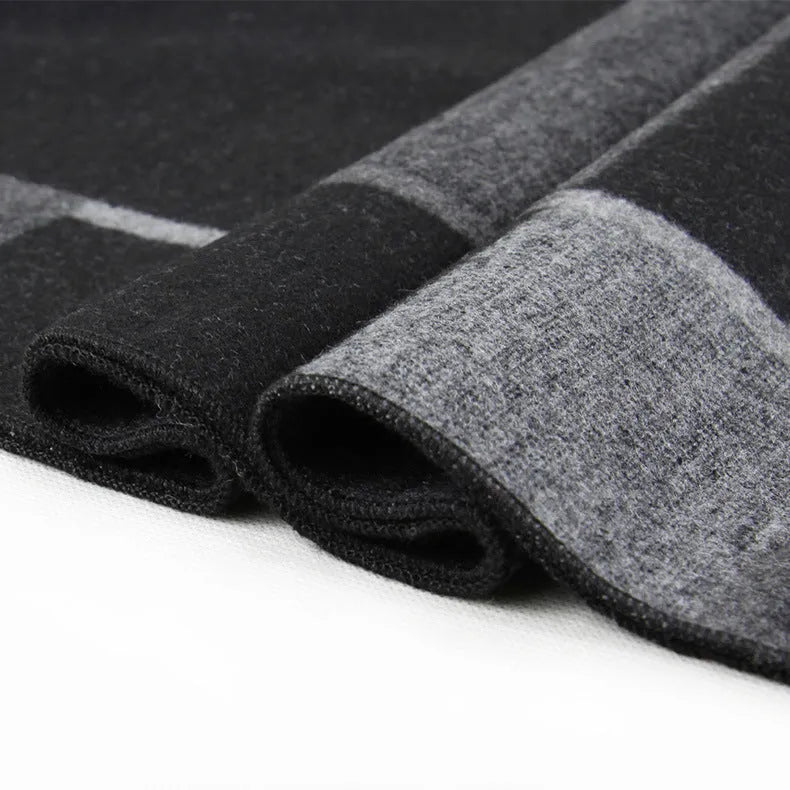 Men's plaid imitation cashmere scarf with tassels, over 175cm long, in a business style