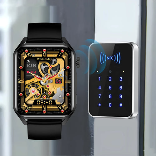 AMOLED NFC smart watch with 1.8 inch HD display and silicone wrist strap