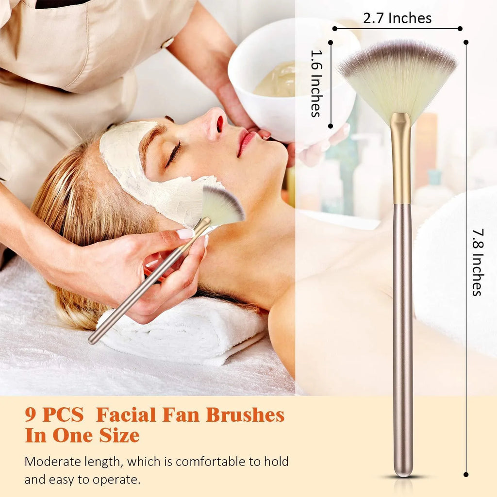 10 professional facial fan brushes with champagne finish acrylic handles and protective covers
